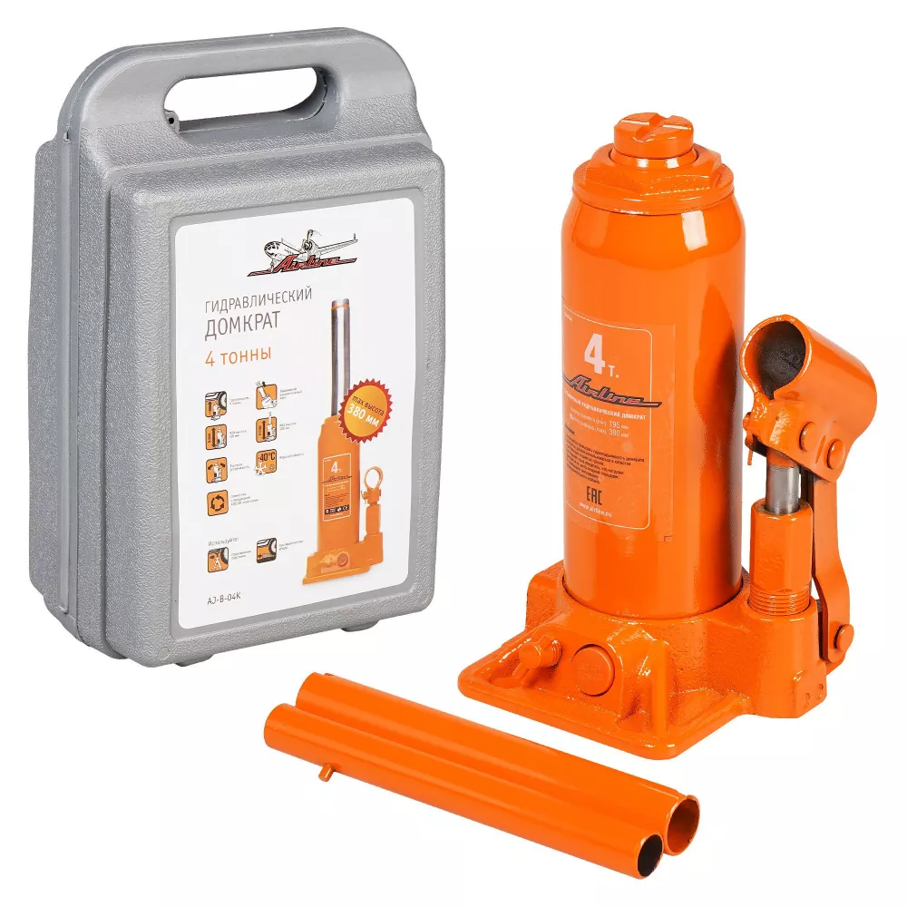 Домкрат бутылочный 4т 200-380мм, кейс - Артикул AJB04K - Производитель Airline - Фото, Отзывы, Цены 