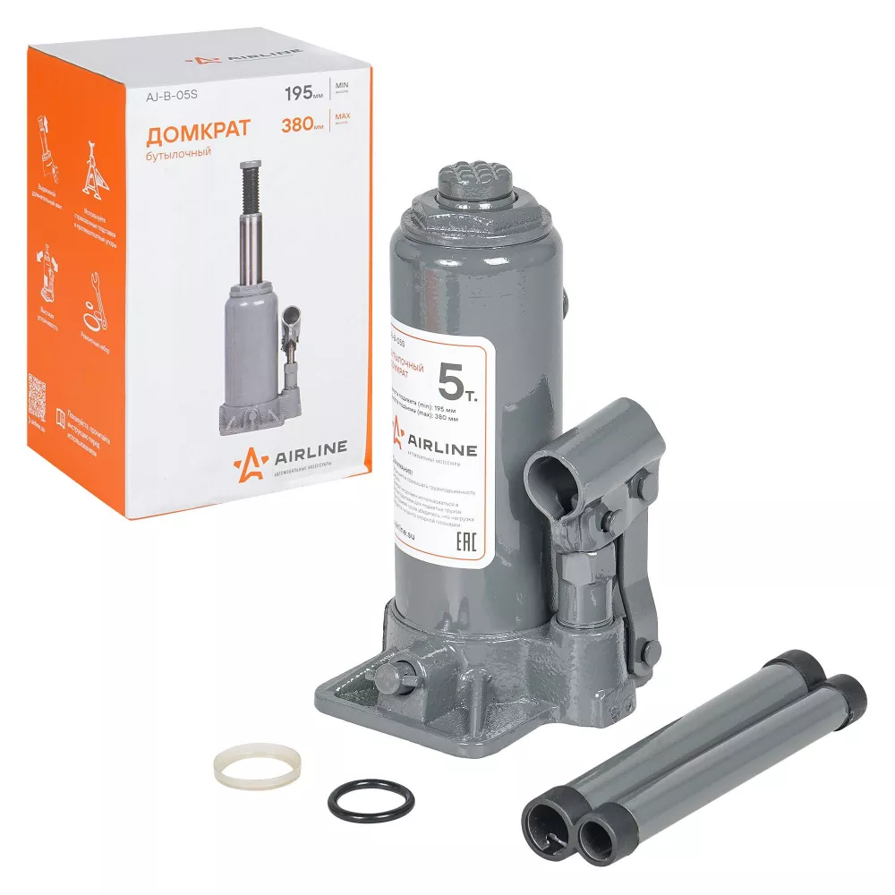 Домкрат бутылочный 5т 195-380мм - Артикул AJB05S - Производитель Airline - Фото, Отзывы, Цены 