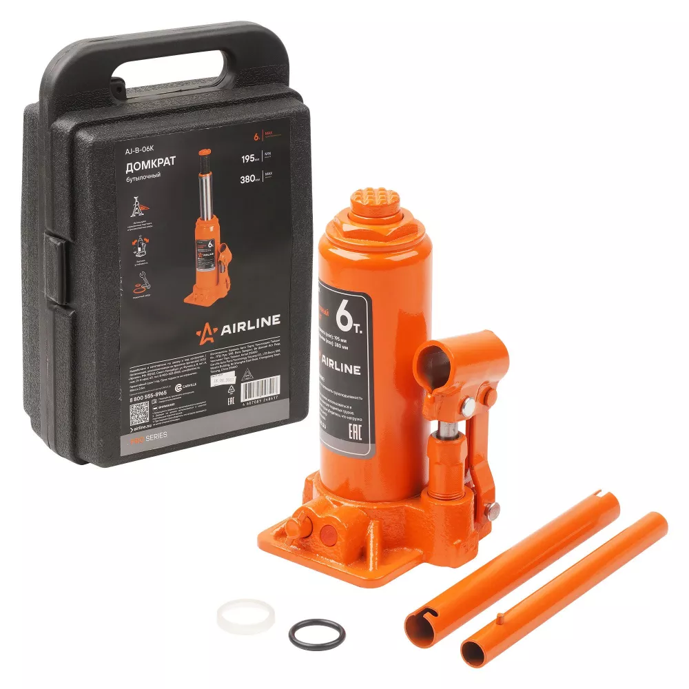Домкрат бутылочный 6т 195-380мм PRO кейс - Артикул AJB06K - Производитель Airline - Фото, Отзывы, Цены 