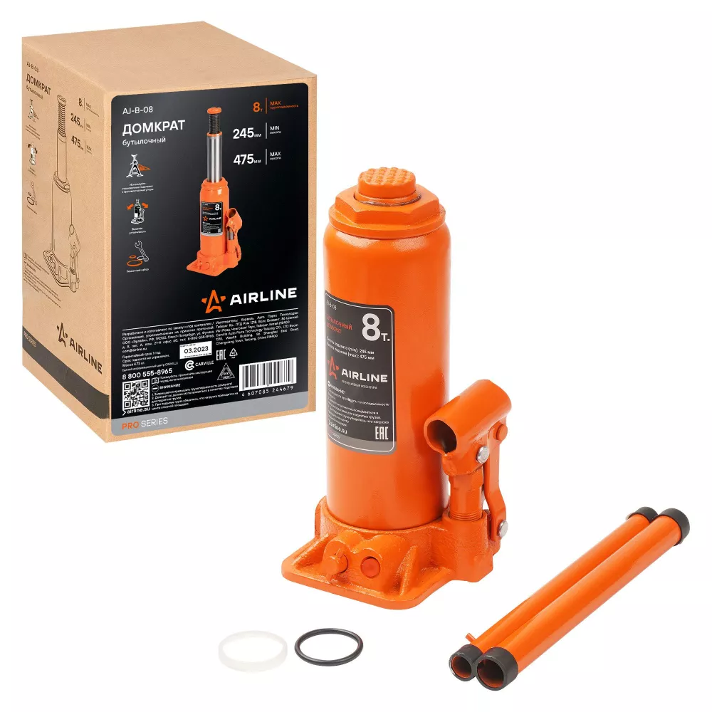 Домкрат бутылочный 8т 245-475мм PRO - Артикул AJB08 - Производитель Airline - Фото, Отзывы, Цены 