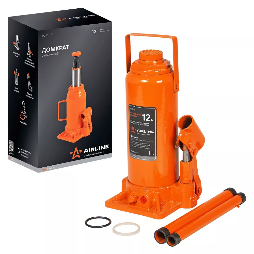 Домкрат бутылочный 12т 260-495мм PRO - Артикул AJB12 - Производитель Airline - Фото, Отзывы, Цены 