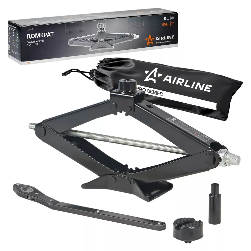 Домкрат ромбический 2т 113-514мм PRO (удлинитель, ручка трещотка) сумка - Артикул AJR04 - Производитель Airline - Фото, Отзывы, Цены 
