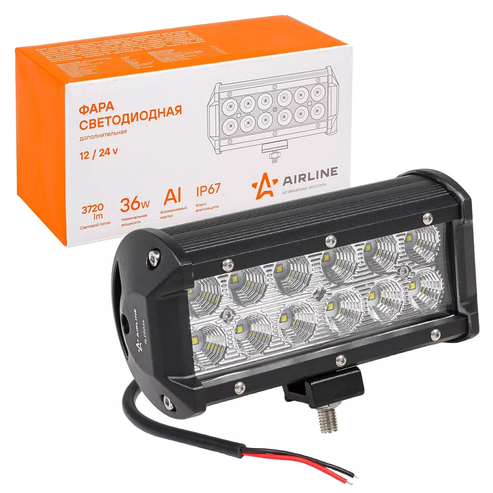 Фара (балка) светодиодная двухрядная, 12LED, рассеяный свет, 36Вт, 165х78х65мм, 12/24В - Артикул ALED046 - Производитель Airline - Фото, Отзывы, Цены 