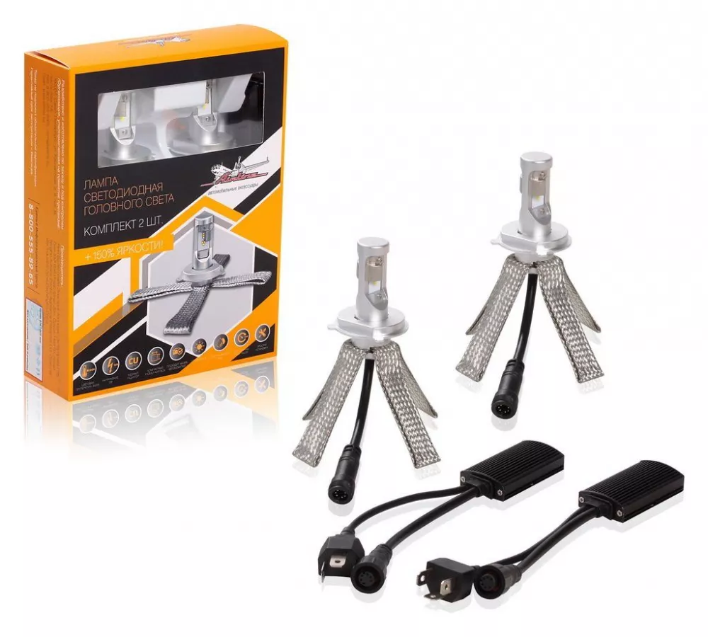 Лампa светодиодная H4, 12В, 18Вт, 6500К (Белый), 5000Лм, кмпл. 2шт. PREMIUM - Артикул ALEDH403 - Производитель Airline - Фото, Отзывы, Цены 