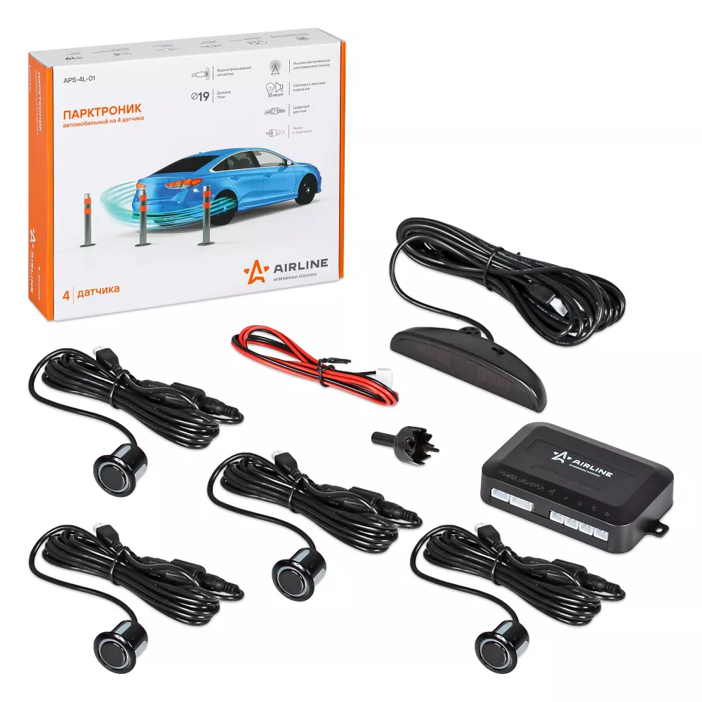 Парктроник на 4 датчика (черные), LED дисплей - Артикул APS4L01 - Производитель Airline - Фото, Отзывы, Цены 
