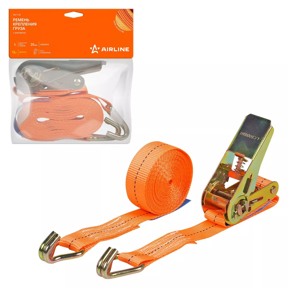 Ремень крепления груза с храповиком 1 т, 12 м - Артикул AST24 - Производитель Airline - Фото, Отзывы, Цены 
