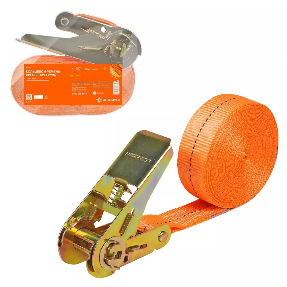 Ремень крепления груза с храповиком, кольцевой 1 т, 10 м - Артикул AST51 - Производитель Airline - Фото, Отзывы, Цены 