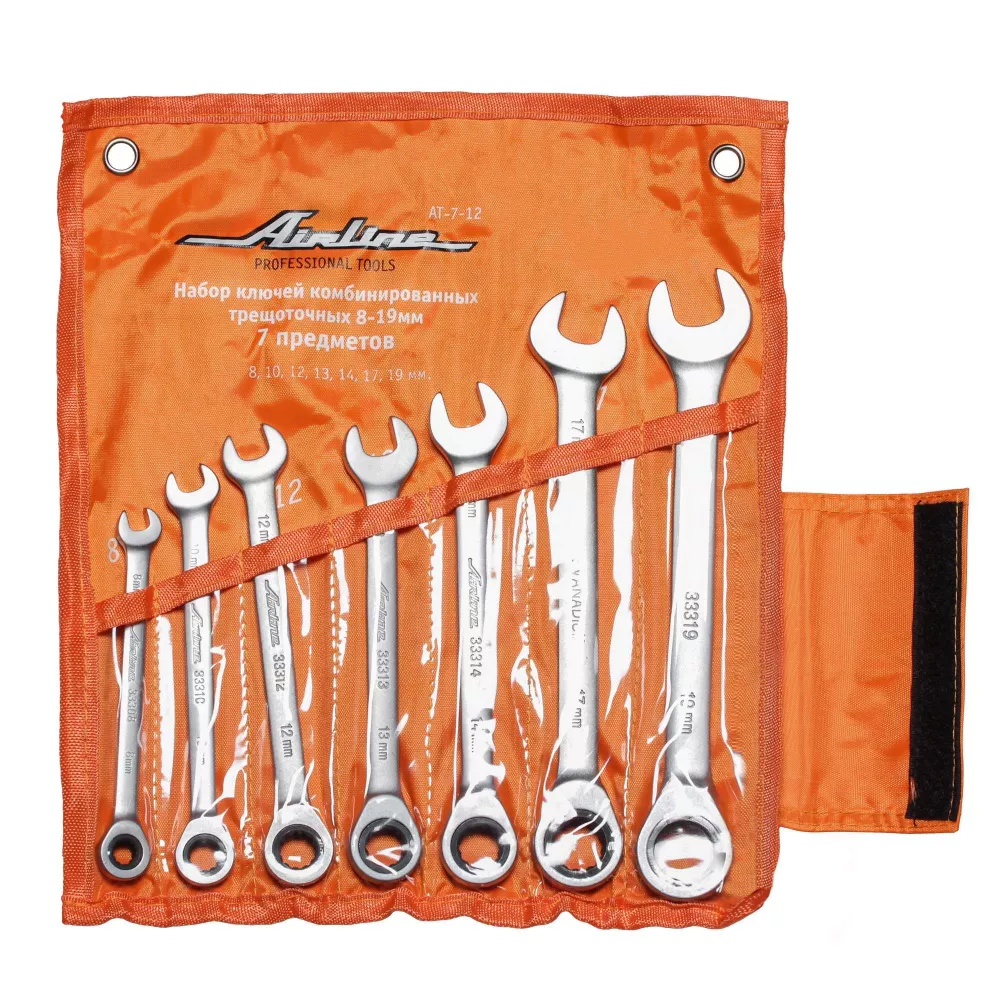Набор ключей комбинированных трещоточных PRO 7пр. (8-19мм) сумка - Артикул AT712 - Производитель Airline - Фото, Отзывы, Цены 