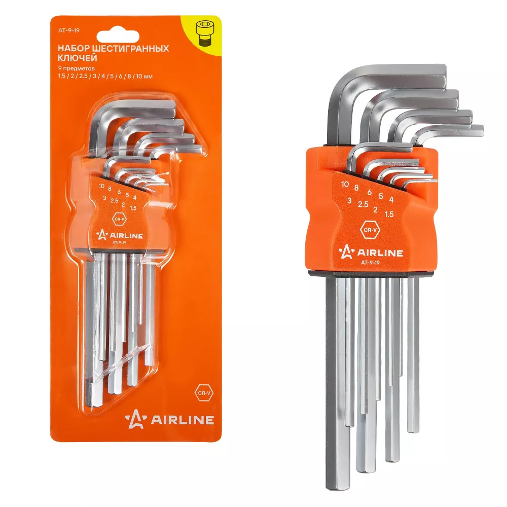 Набор ключей шестигранных 9 пр. (1.5-10мм) пласт.подвес - Артикул AT919 - Производитель Airline - Фото, Отзывы, Цены 