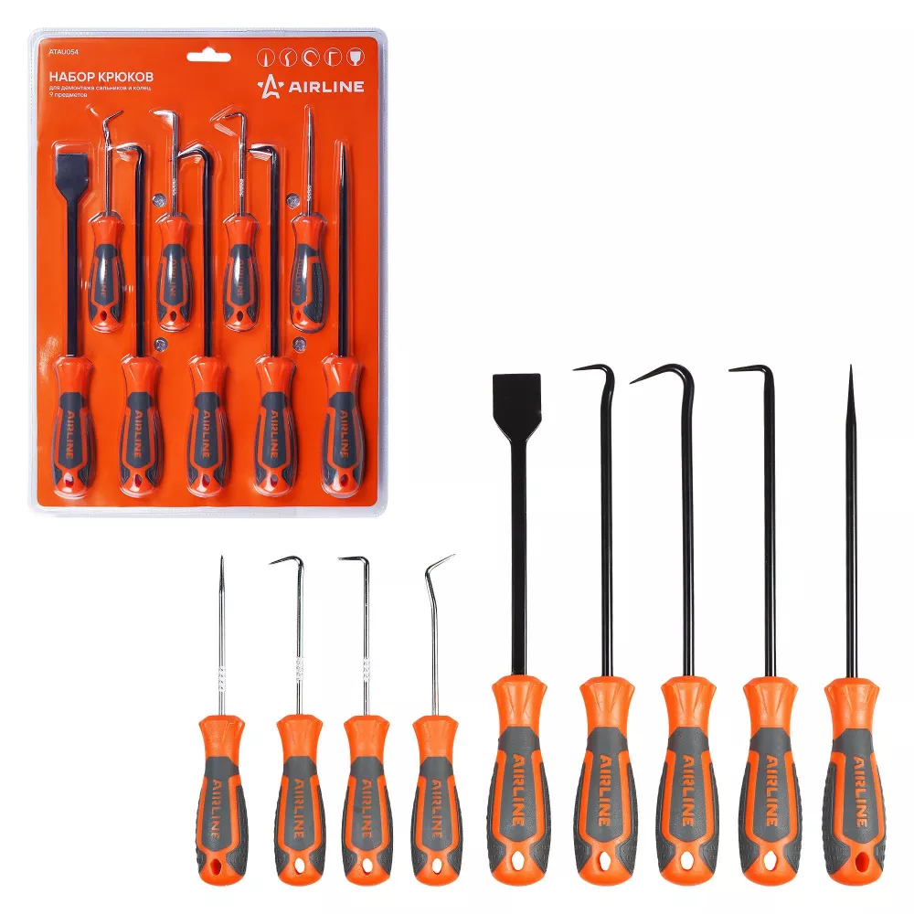 Набор крюков для демонтажа сальников и колец 9пр. - Артикул ATAU054 - Производитель Airline - Фото, Отзывы, Цены 