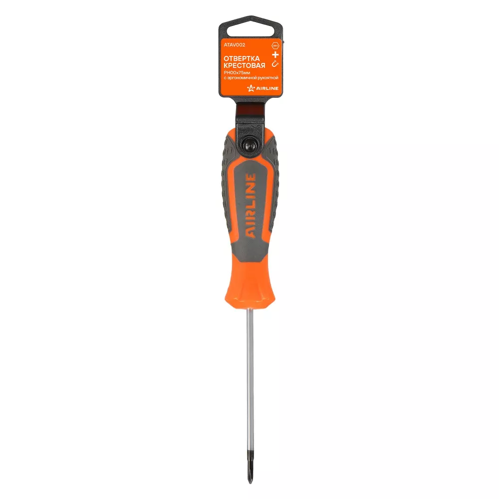 Отвертка крестовая PH00x75мм, магнитный наконечник, пласт.подвес - Артикул ATAV002 - Производитель Airline - Фото, Отзывы, Цены 