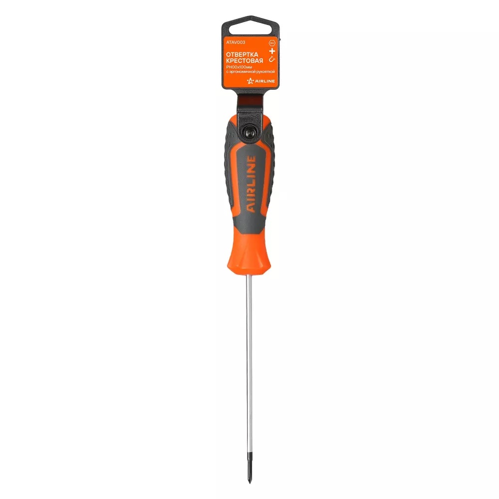 Отвертка крестовая PH00x100мм, магнитный наконечник, пласт.подвес - Артикул ATAV003 - Производитель Airline - Фото, Отзывы, Цены 