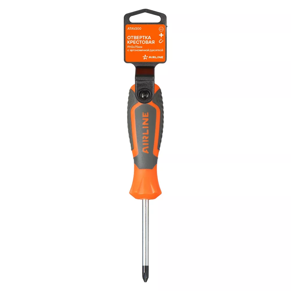 Отвертка крестовая PH2x75мм, магнитный наконечник, пласт.подвес - Артикул ATAV200 - Производитель Airline - Фото, Отзывы, Цены 