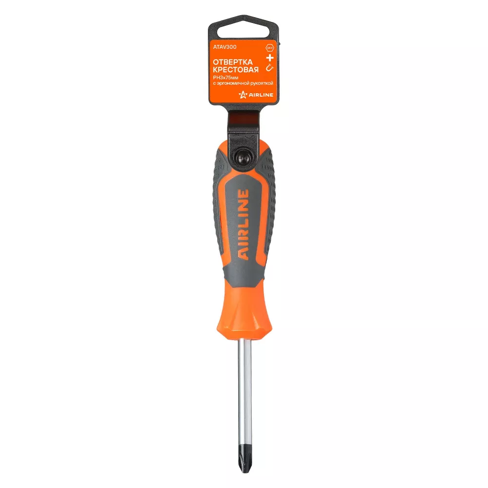 Отвертка крестовая PH3x75мм, магнитный наконечник, пласт.подвес - Артикул ATAV300 - Производитель Airline - Фото, Отзывы, Цены 