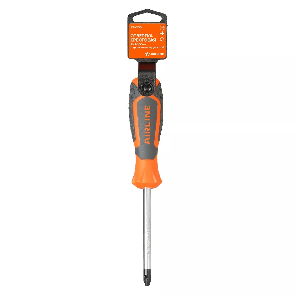 Отвертка крестовая PH3x100мм, магнитный наконечник, пласт.подвес - Артикул ATAV301 - Производитель Airline - Фото, Отзывы, Цены 