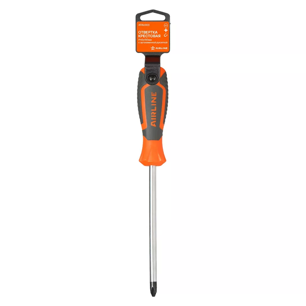 Отвертка крестовая PH3x150мм, магнитный наконечник, пласт.подвес - Артикул ATAV303 - Производитель Airline - Фото, Отзывы, Цены 