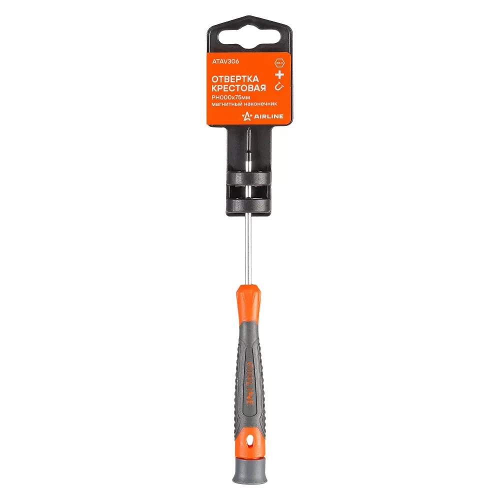 Отвертка крестовая PH000x75мм, магнитный наконечник, пласт.подвес - Артикул ATAV306 - Производитель Airline - Фото, Отзывы, Цены 