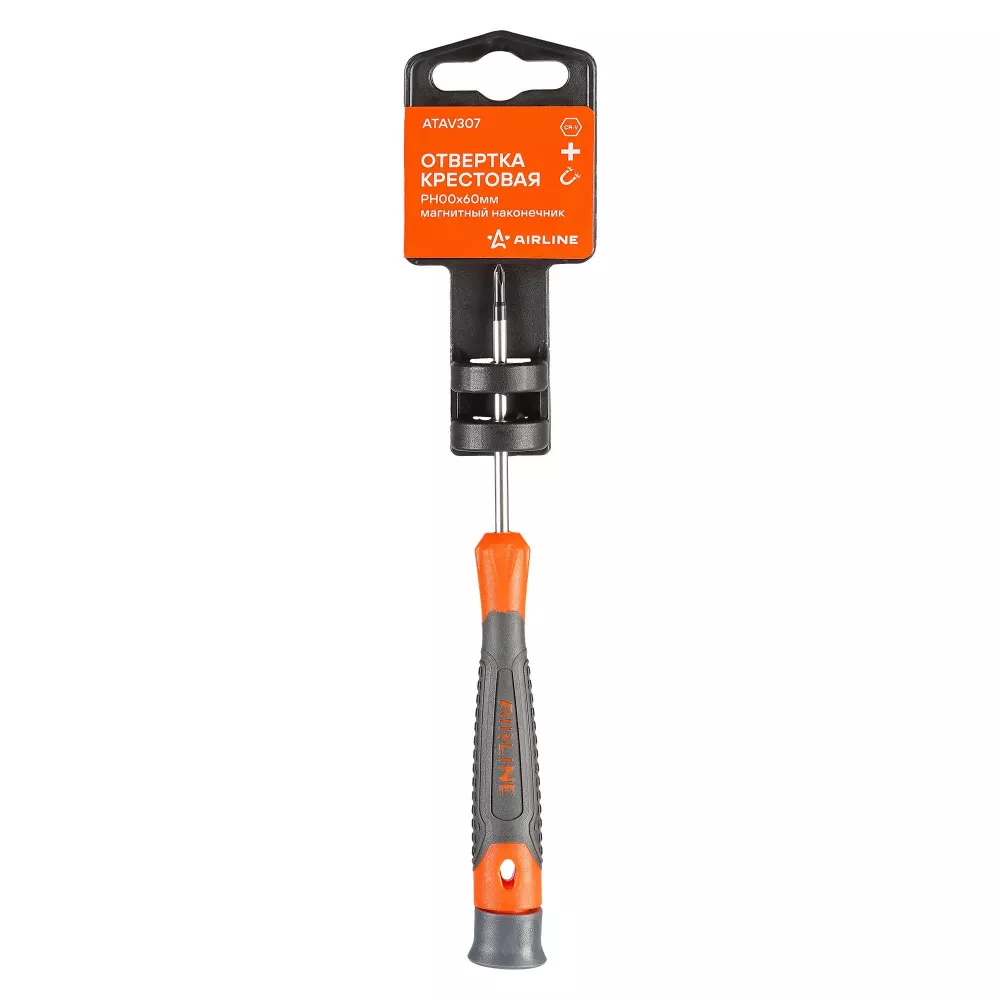 Отвертка крестовая PH00x60мм, магнитный наконечник, пласт.подвес - Артикул ATAV307 - Производитель Airline - Фото, Отзывы, Цены 