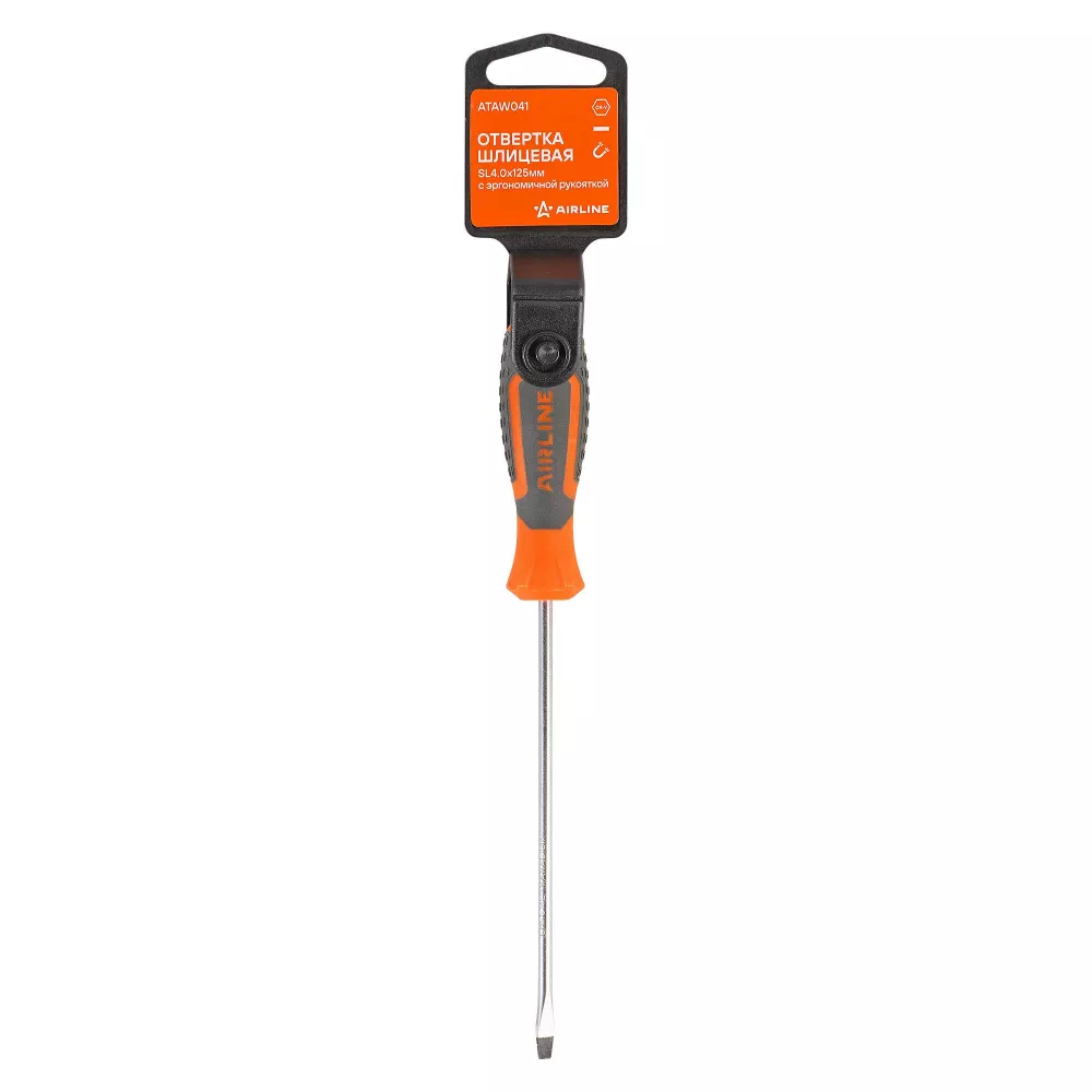 Отвертка шлицевая SL4.0x125мм, магнитный наконечник, пласт.подвес - Артикул ATAW041 - Производитель Airline - Фото, Отзывы, Цены 