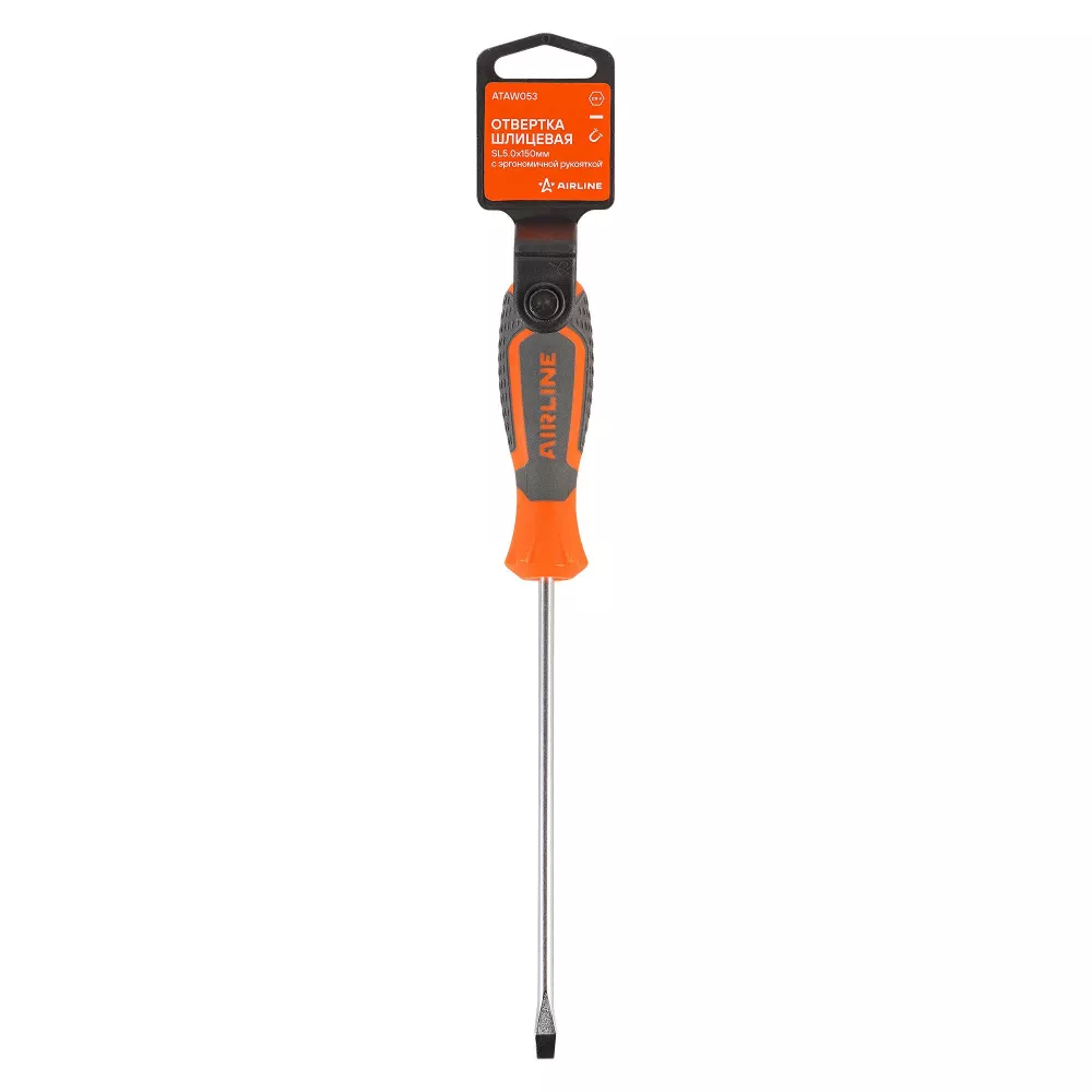 Отвертка шлицевая SL5.0x150мм, магнитный наконечник, пласт.подвес - Артикул ATAW053 - Производитель Airline - Фото, Отзывы, Цены 