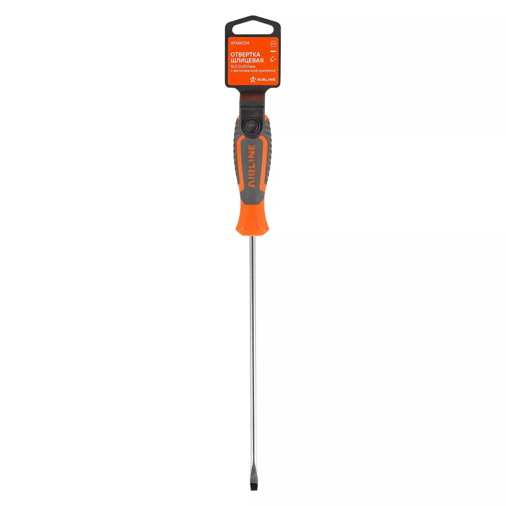 Отвертка шлицевая SL5.0x200мм, магнитный наконечник, пласт.подвес - Артикул ATAW054 - Производитель Airline - Фото, Отзывы, Цены 
