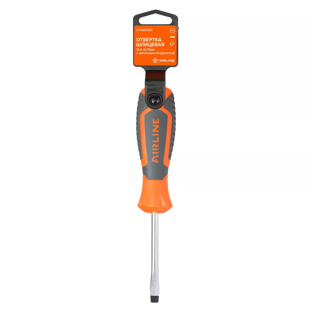 Отвертка шлицевая SL6.0x75мм, магнитный наконечник, пласт.подвес - Артикул ATAW060 - Производитель Airline - Фото, Отзывы, Цены 