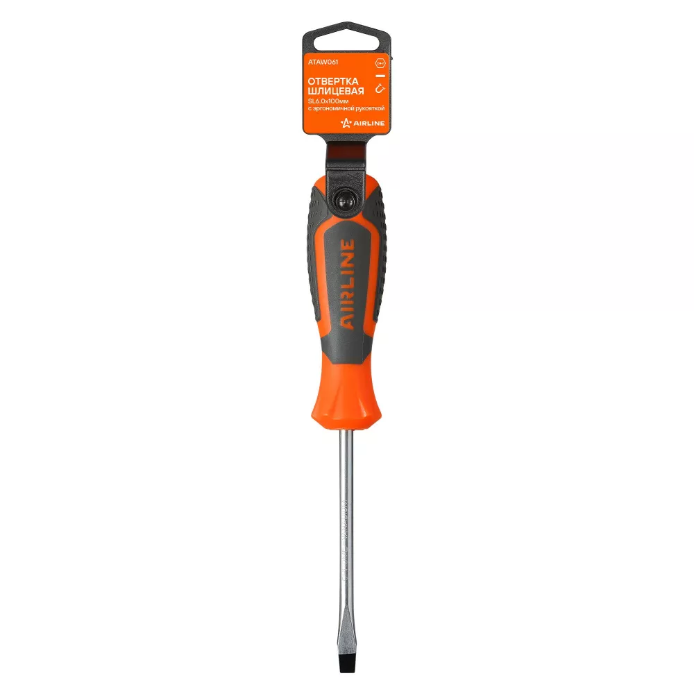 Отвертка шлицевая SL6.0x100мм, магнитный наконечник, пласт.подвес - Артикул ATAW061 - Производитель Airline - Фото, Отзывы, Цены 