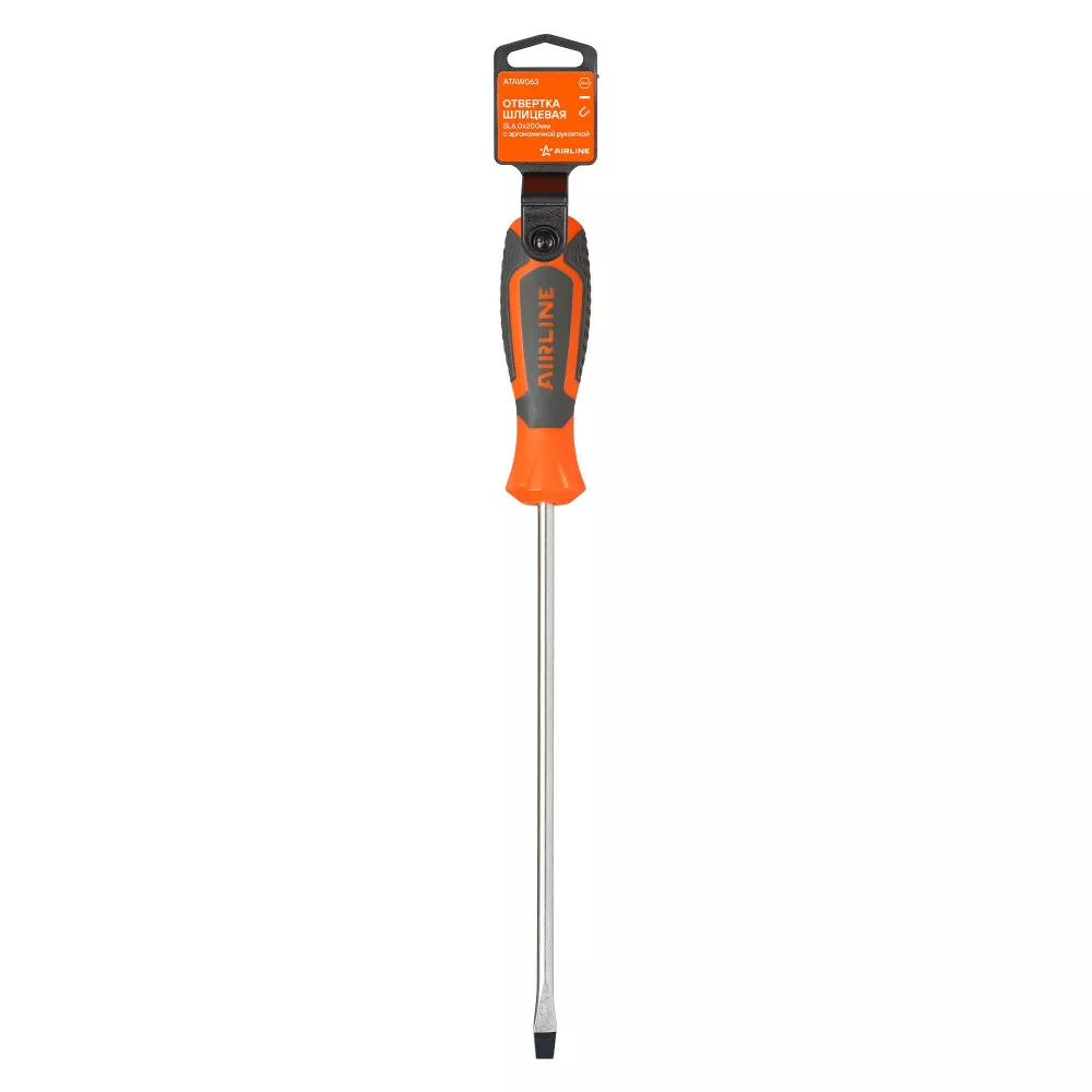 Отвертка шлицевая SL6.0x200мм, магнитный наконечник, пласт.подвес - Артикул ATAW063 - Производитель Airline - Фото, Отзывы, Цены 