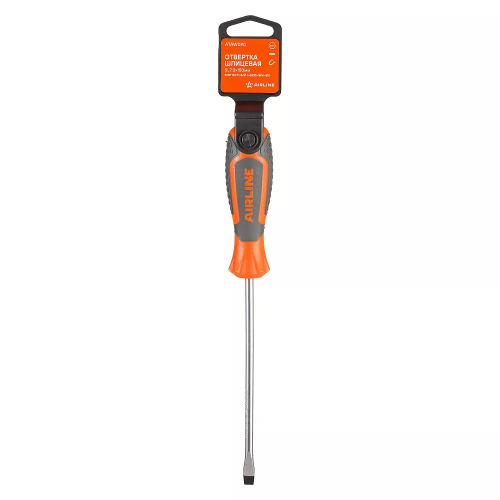 Отвертка шлицевая SL7.0x150мм, магнитный наконечник, пласт.подвес - Артикул ATAW090 - Производитель Airline - Фото, Отзывы, Цены 