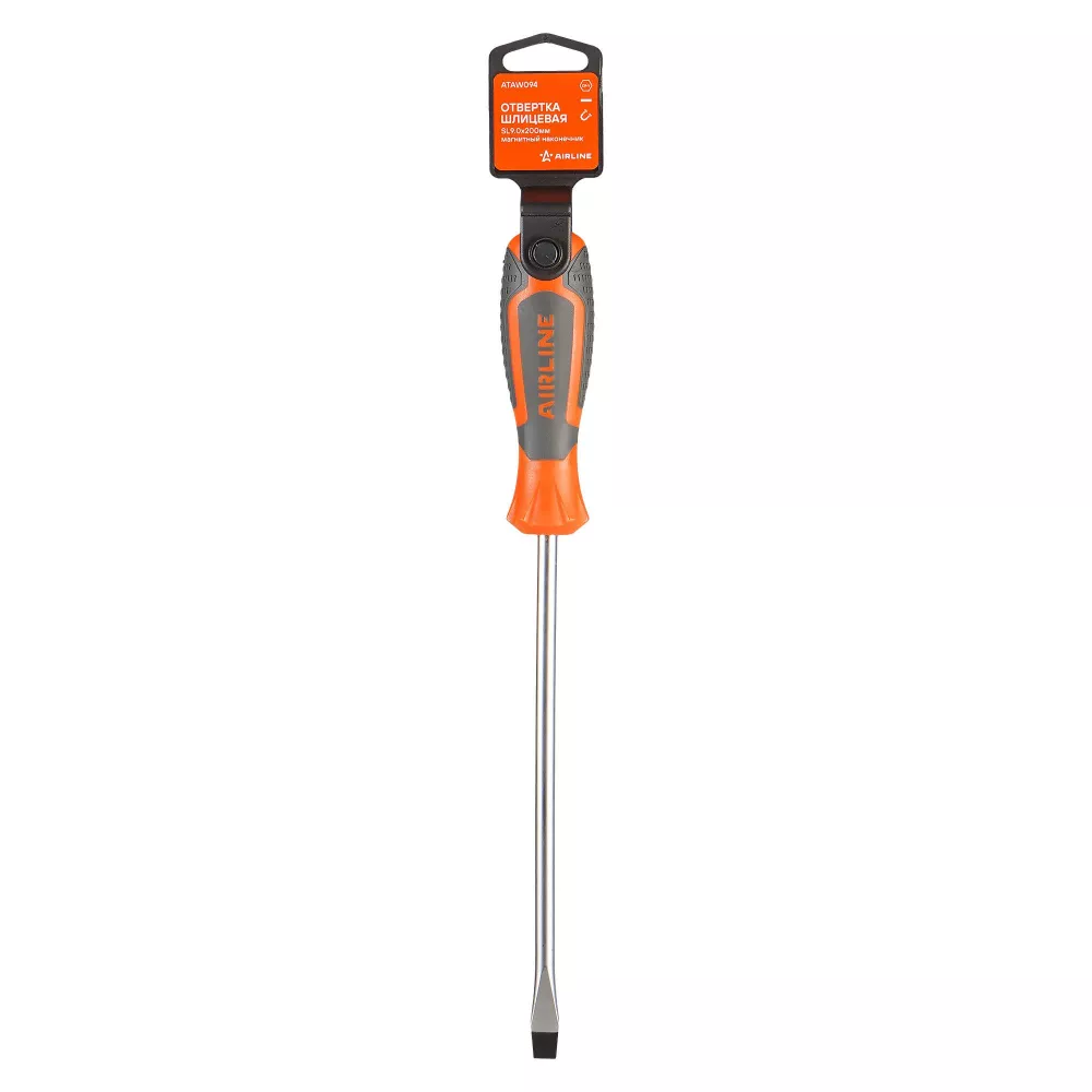 Отвертка шлицевая SL9.0x200мм, магнитный наконечник, пласт.подвес - Артикул ATAW094 - Производитель Airline - Фото, Отзывы, Цены 