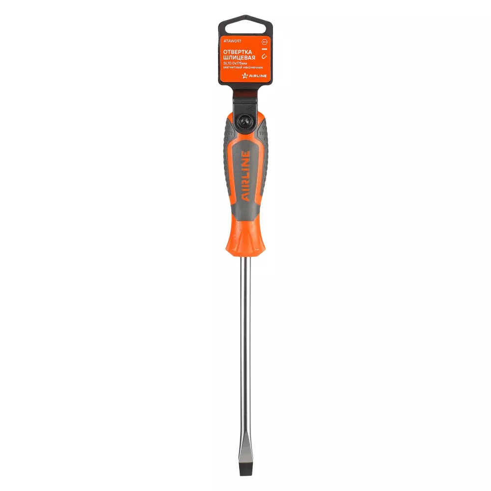 Отвертка шлицевая SL10.0x175мм, магнитный наконечник, пласт.подвес - Артикул ATAW097 - Производитель Airline - Фото, Отзывы, Цены 