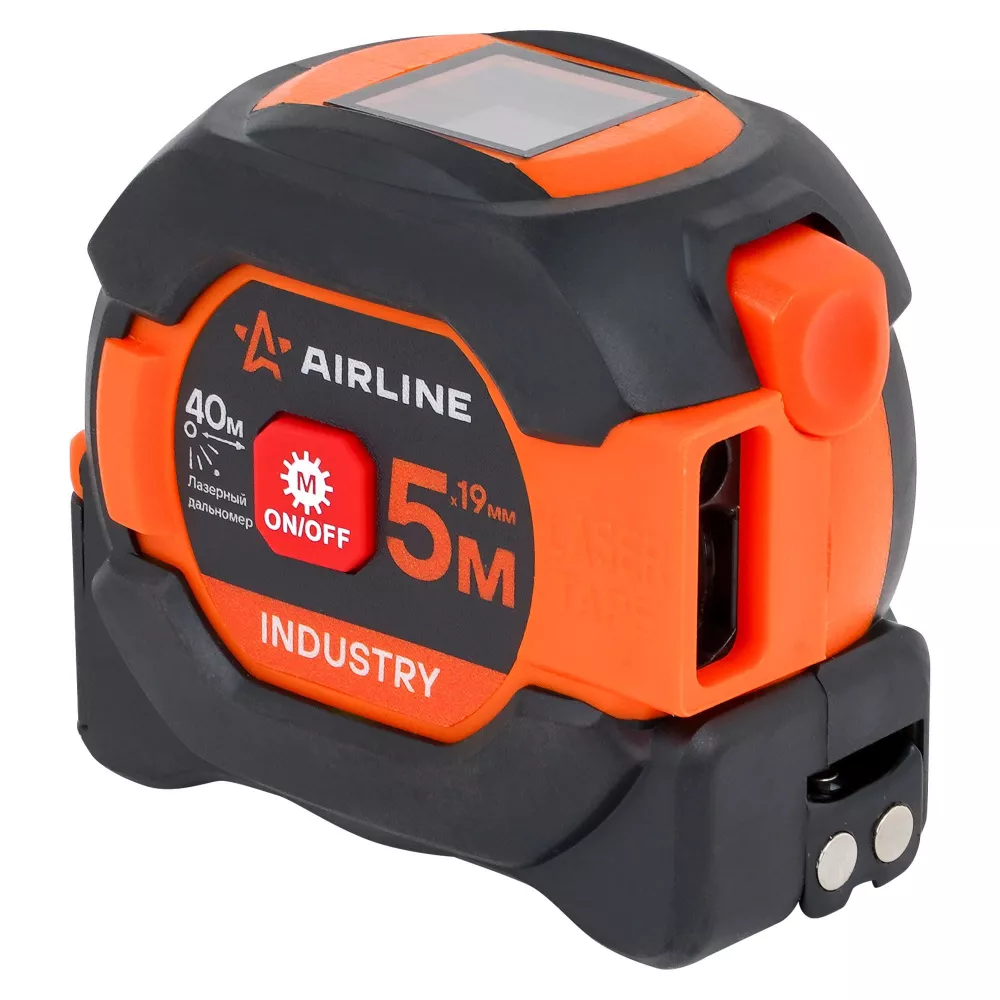 Рулетка 5мx19мм INDUSTRY c лазерным дальномером 40м, магнитный зацеп, двуст. шкала - Артикул ATBQ100 - Производитель Airline - Фото, Отзывы, Цены 