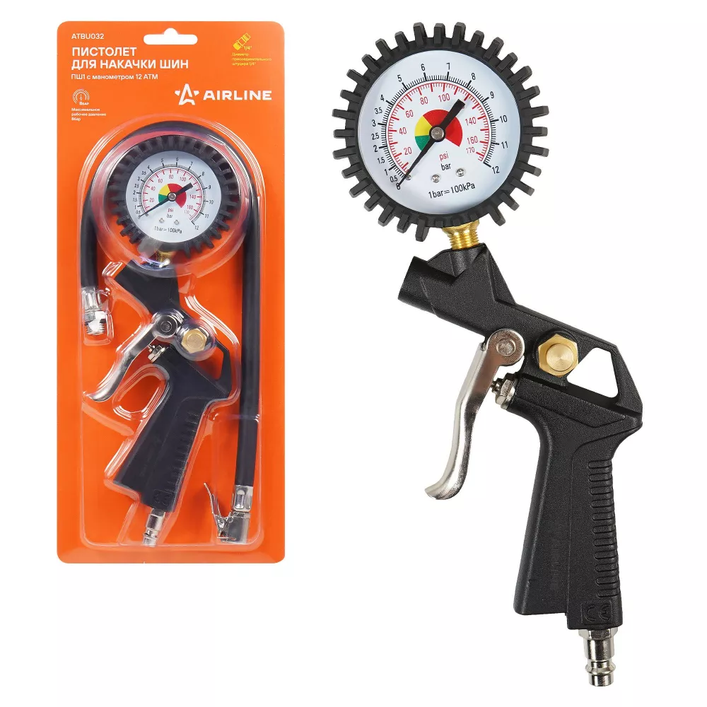 Пистолет для накачки шин ПШ1, 12 АТМ с манометром - Артикул ATBU032 - Производитель Airline - Фото, Отзывы, Цены 