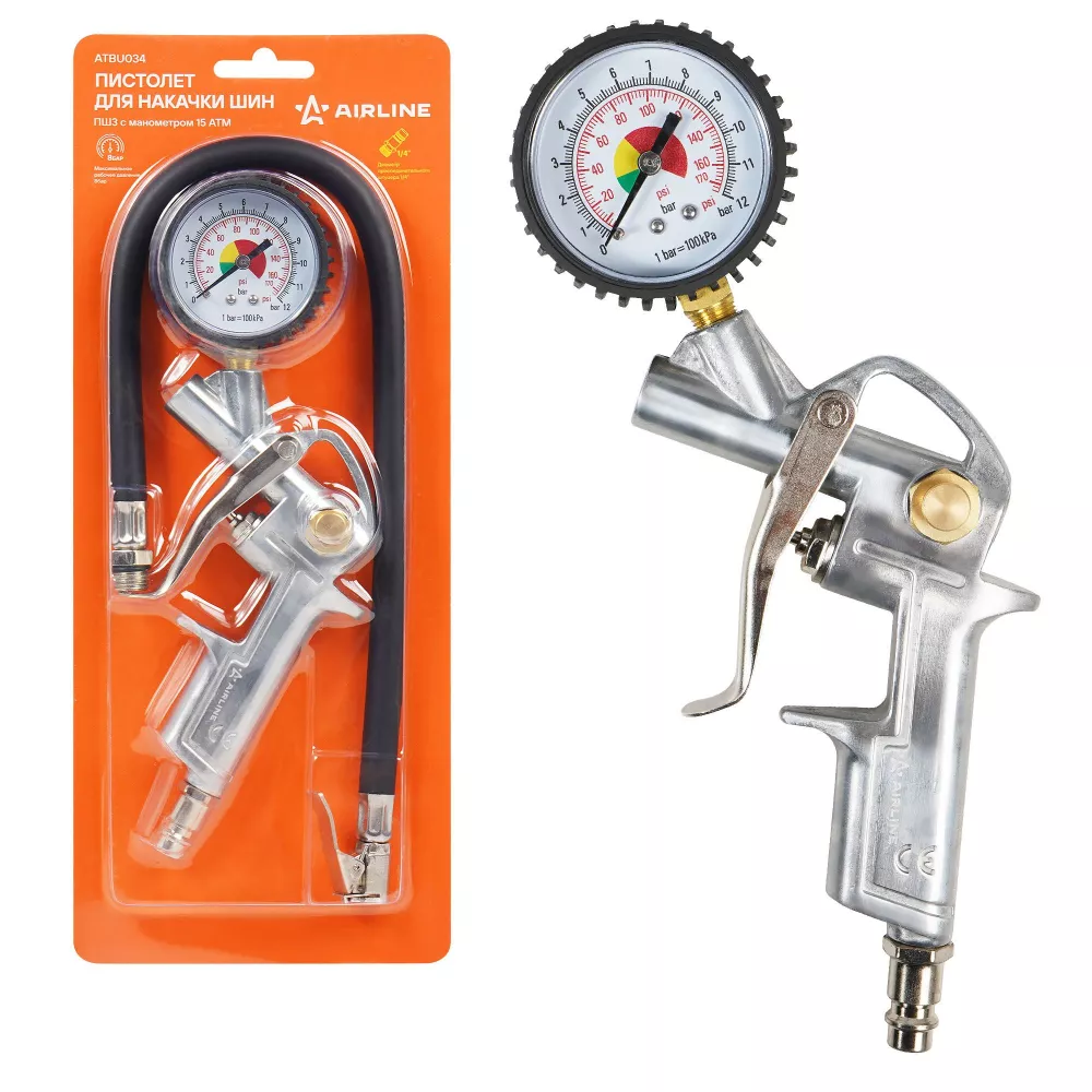 Пистолет для накачки шин ПШ3, 12 АТМ с манометром - Артикул ATBU034 - Производитель Airline - Фото, Отзывы, Цены 