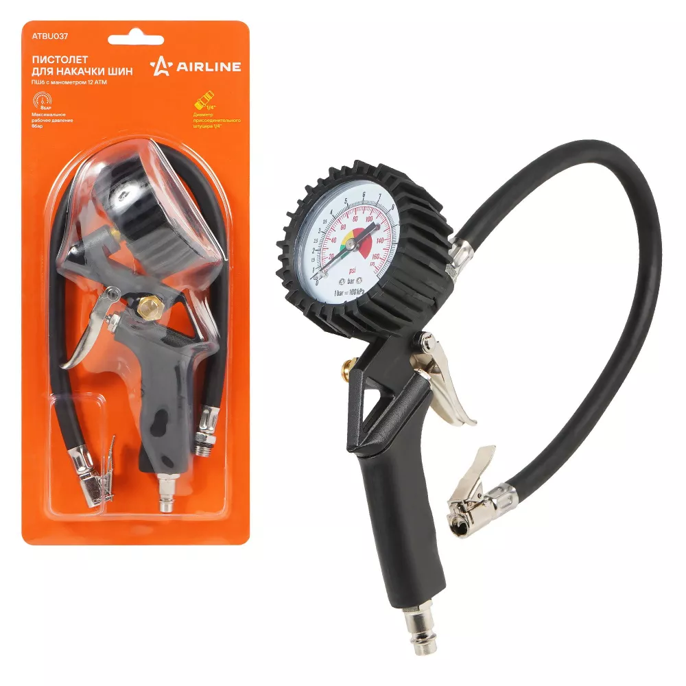 Пистолет для накачки шин ПШ6, 12 АТМ с манометром - Артикул ATBU037 - Производитель Airline - Фото, Отзывы, Цены 