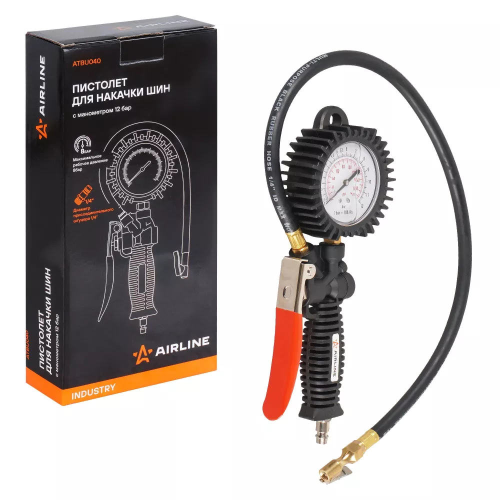 Пистолет для накачки шин 12 АТМ INDUSTRY с манометром - Артикул ATBU040 - Производитель Airline - Фото, Отзывы, Цены 