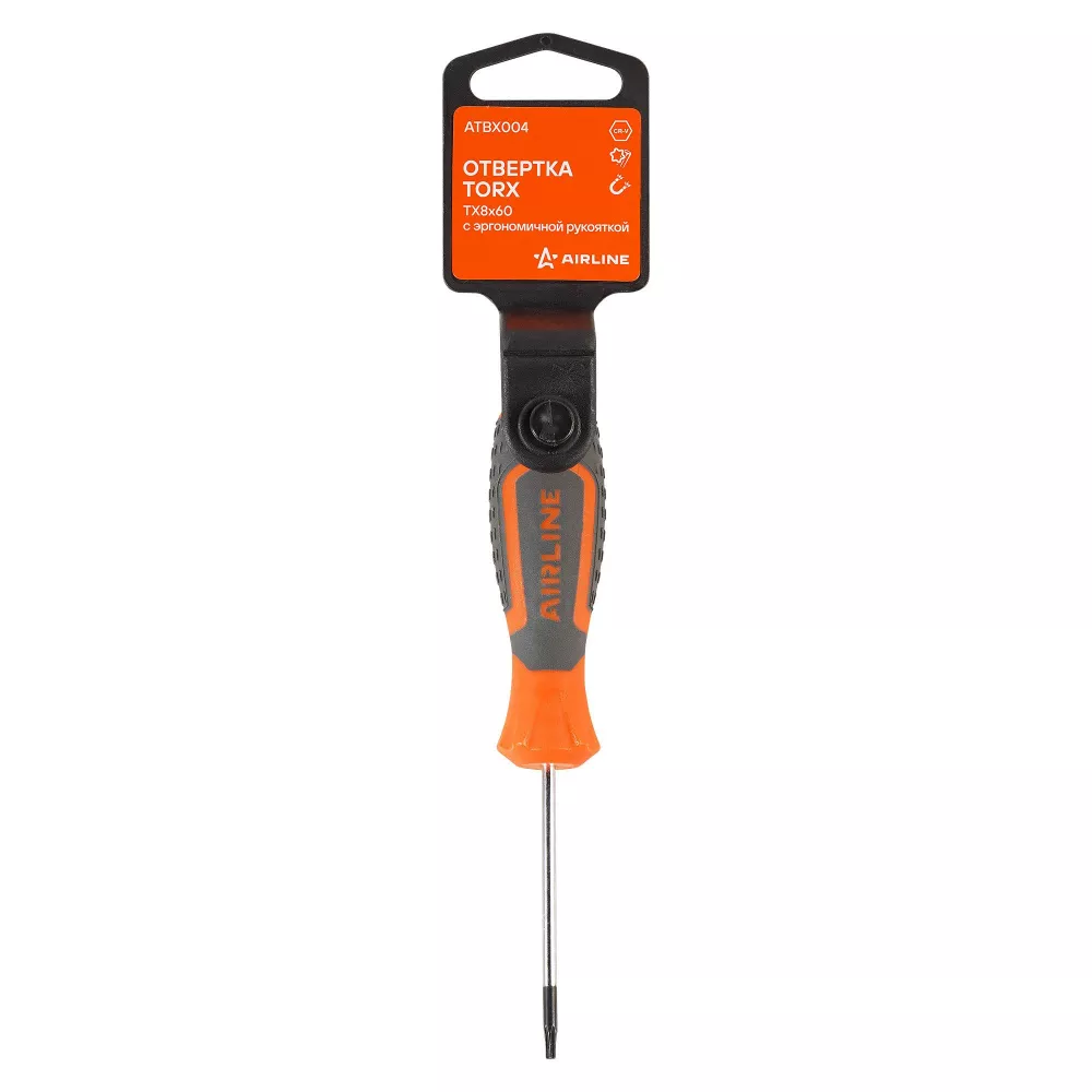 Отвертка TORX TX8x60, магнитный наконечник, пласт.подвес - Артикул ATBX004 - Производитель Airline - Фото, Отзывы, Цены 
