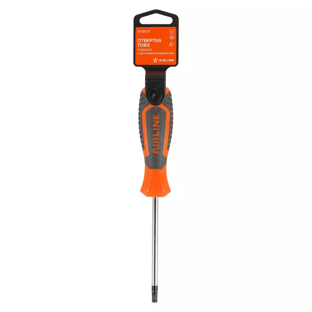 Отвертка TORX TX30x100мм, магнитный наконечник, пласт.подвес - Артикул ATBX011 - Производитель Airline - Фото, Отзывы, Цены 
