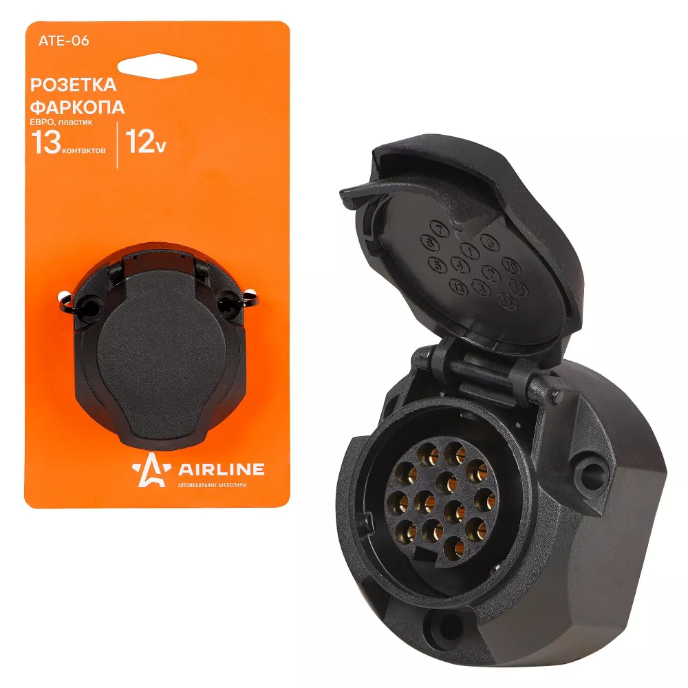 Розетка фаркопа 12В 13 контактов ЕВРО пластик - Артикул ATE06 - Производитель Airline - Фото, Отзывы, Цены 