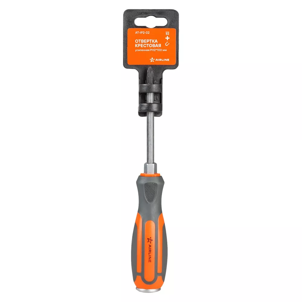 Отвертка крестовая PH2х100мм усиленная, магнитный наконечник, пласт.подвес - Артикул ATIP202 - Производитель Airline - Фото, Отзывы, Цены 
