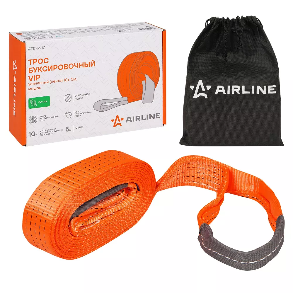 Трос VIP буксировочный усиленный (лента) 10т, 5м, без крюков, мешок - Артикул ATRP10 - Производитель Airline - Фото, Отзывы, Цены 