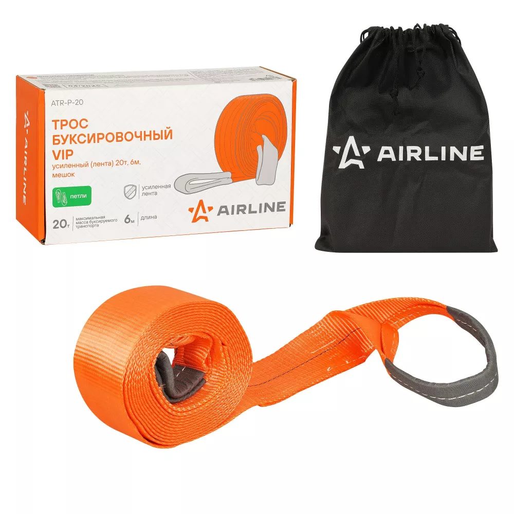 Трос VIP буксировочный усиленный (лента) 20т, 6м, без крюков, мешок - Артикул ATRP20 - Производитель Airline - Фото, Отзывы, Цены 