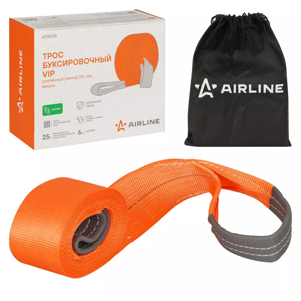 Трос VIP буксировочный усиленный (лента) 25т, 6м, без крюков, мешок - Артикул ATRP25 - Производитель Airline - Фото, Отзывы, Цены 