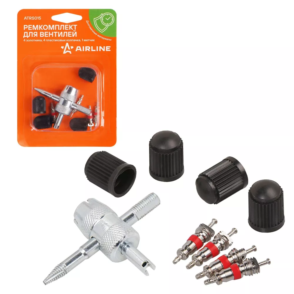 Ремкомплект для вентилей (4 золотника, 4 пласт.колп, 1 метчик) - Артикул ATRS015 - Производитель Airline - Фото, Отзывы, Цены 
