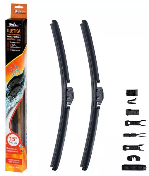 Щетка стеклоочистителя бескаркас 380мм (15") 2 шт. 10 адаптеров - Артикул AWBBK380K - Производитель Airline - Фото, Отзывы, Цены 