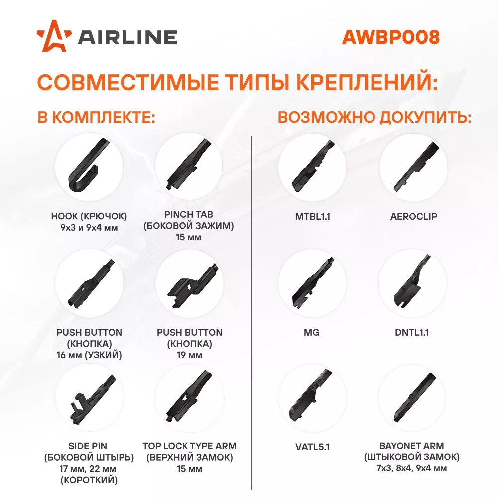 Щетка стеклоочистителя бескаркас PREMIUM 400мм (16") 5 адаптеров - Артикул AWBP004 - Производитель Airline - Фото, Отзывы, Цены 