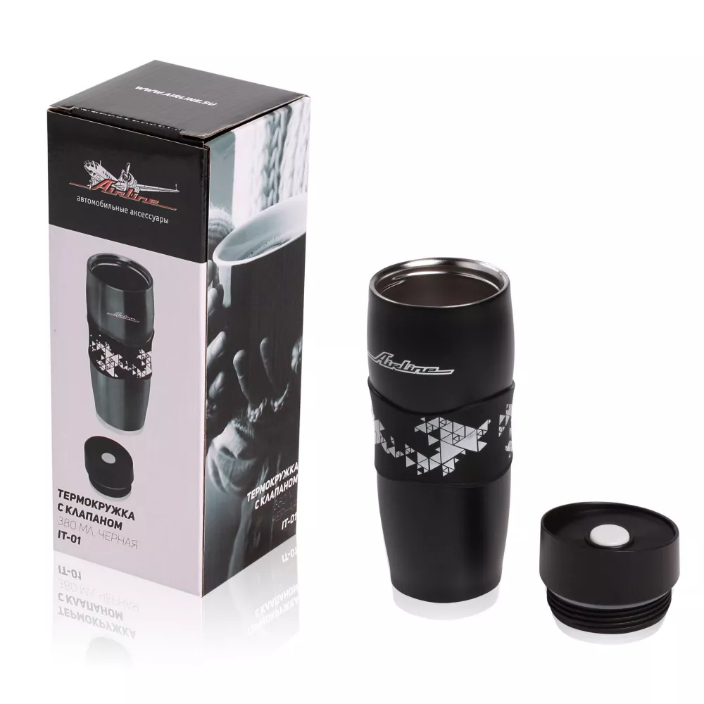 Термокружка c клапаном, 380 мл., черная - Артикул IT01 - Производитель Airline - Фото, Отзывы, Цены 