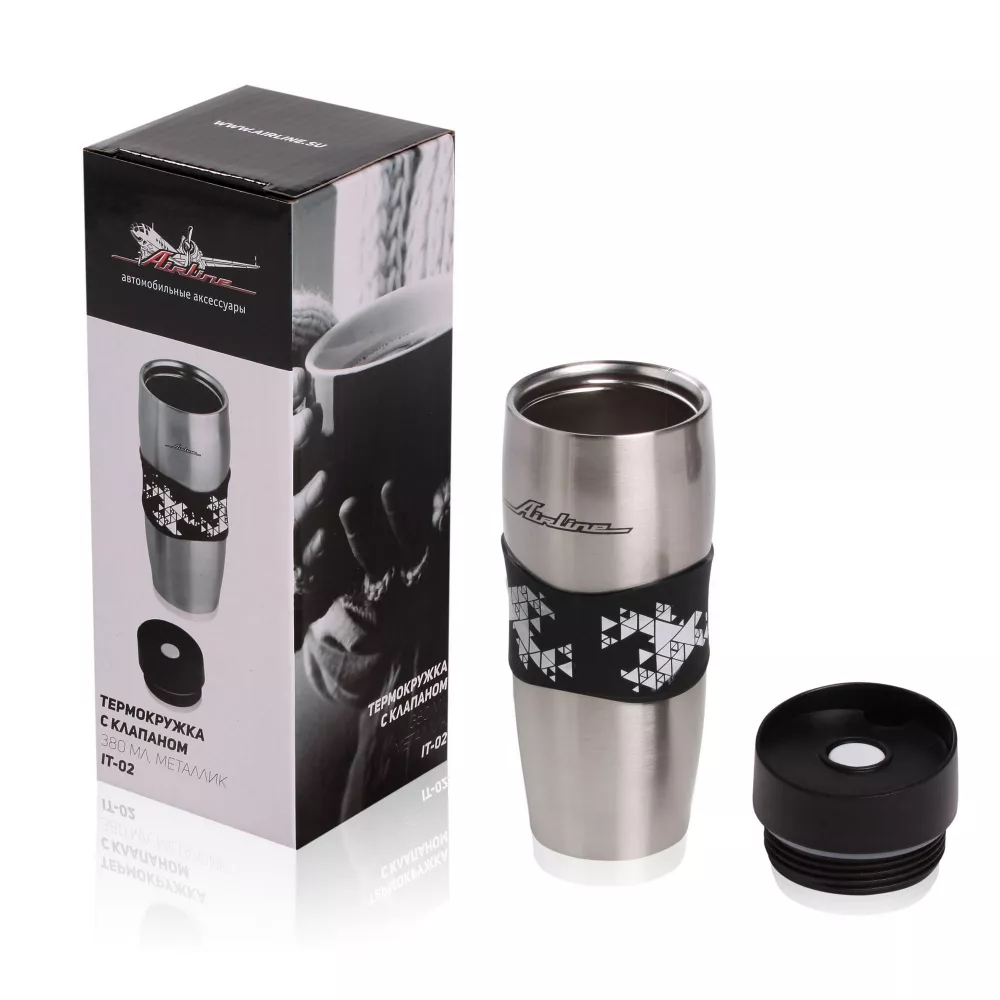 Термокружка с клапаном, 380 мл., металлик - Артикул IT02 - Производитель Airline - Фото, Отзывы, Цены 