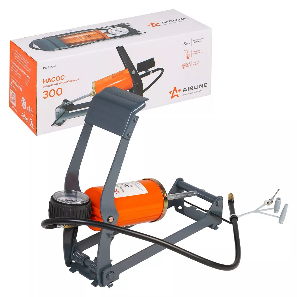 Насос воздушный 300 с манометром (ножной, механический, 320 см3) - Артикул PA30001 - Производитель Airline - Фото, Отзывы, Цены 
