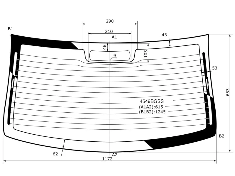 Стекло заднее (Цвет зеленый/ Обогрев/ Solar Control) LADA Kalina 04-13 - Артикул 4549BGSS - Производитель BOR - Фото, Отзывы, Цены 